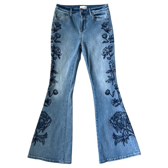 DRIFTWOOD Denim Floral Embroidered Wide Leg Jeans - Picture 2 of 10